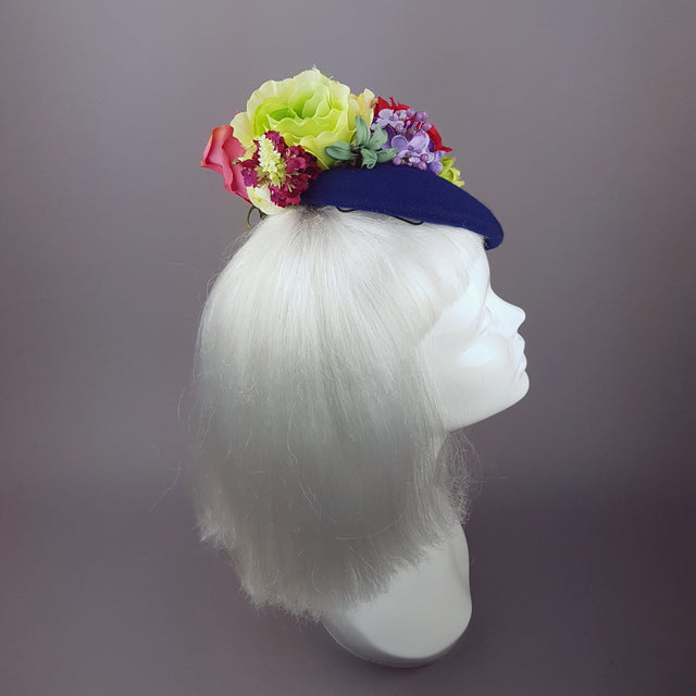 "Radella" Colourful Flower & Navy Blue Headpiece