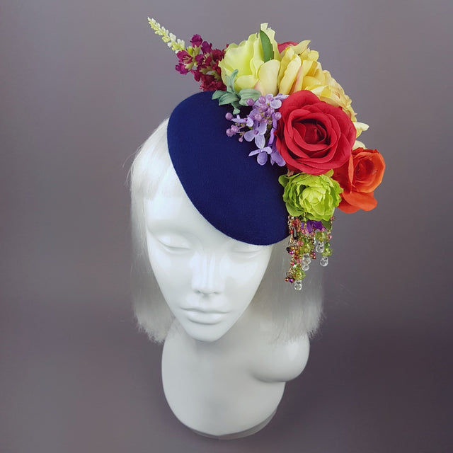 "Radella" Colourful Flower & Navy Blue Headpiece