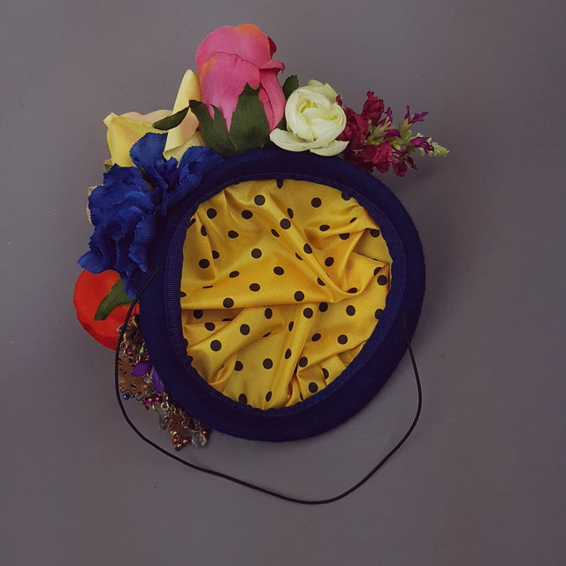 "Radella" Colourful Flower & Navy Blue Headpiece