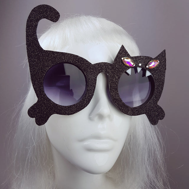 "Fierce" Black Glitter Cat Sunglasses