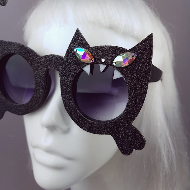 "Fierce" Black Glitter Cat Sunglasses