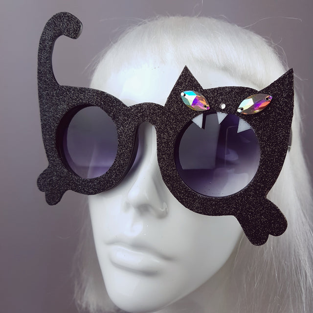 "Fierce" Black Glitter Cat Sunglasses