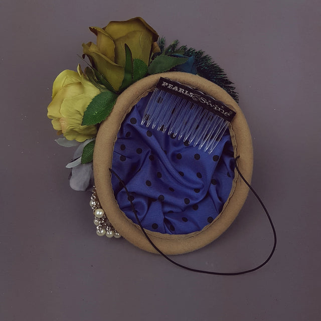 "Alexandra" Bohemian Rose Headpiece with Peacock Feathers