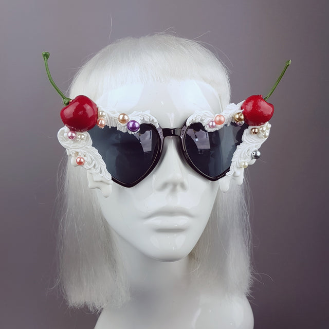 "Sweet As Sin" Cherries & Cream Heart Shaped Sunglasses