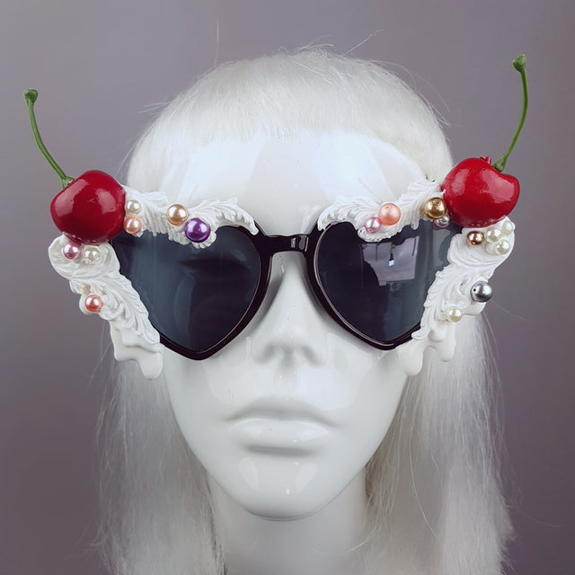 "Sweet As Sin" Cherries & Cream Heart Shaped Sunglasses