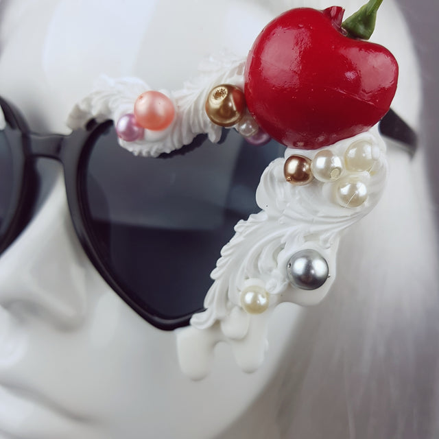 "Sweet As Sin" Cherries & Cream Heart Shaped Sunglasses