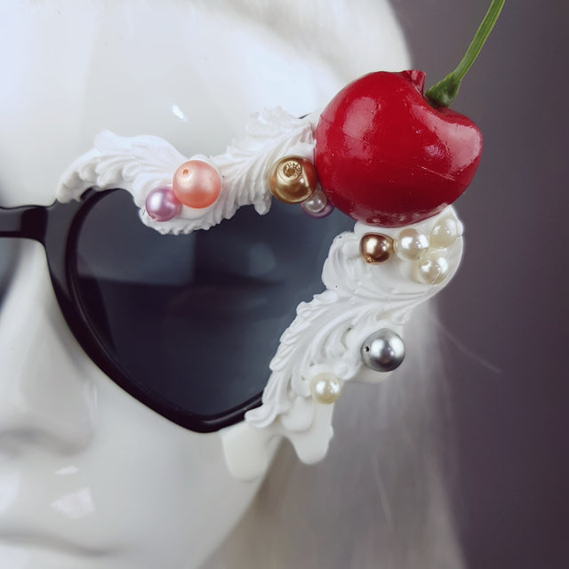 "Sweet As Sin" Cherries & Cream Heart Shaped Sunglasses