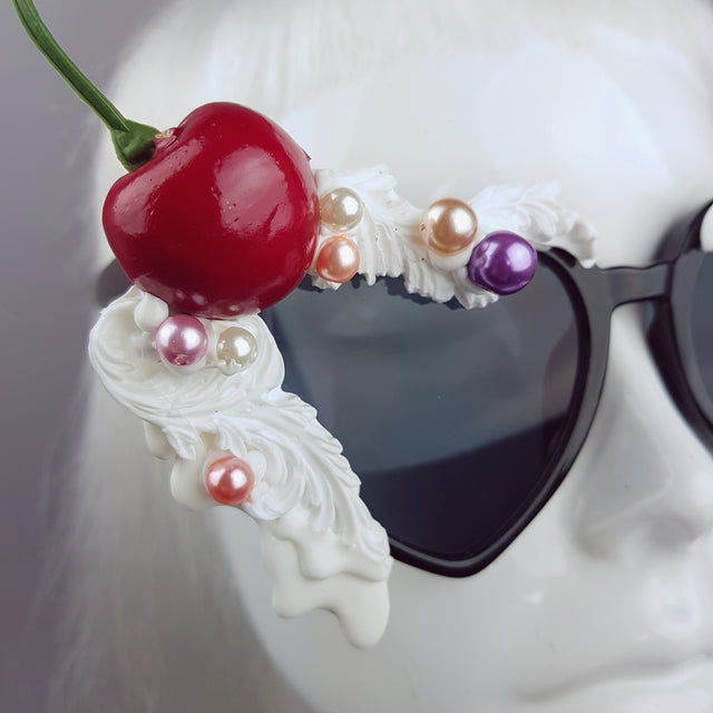 "Sweet As Sin" Cherries & Cream Heart Shaped Sunglasses