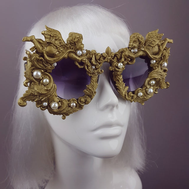 "Seraphim" Gold Filigree Ornate Cherub Sunglasses