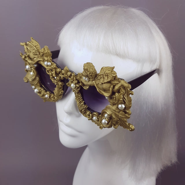 "Seraphim" Gold Filigree Ornate Cherub Sunglasses
