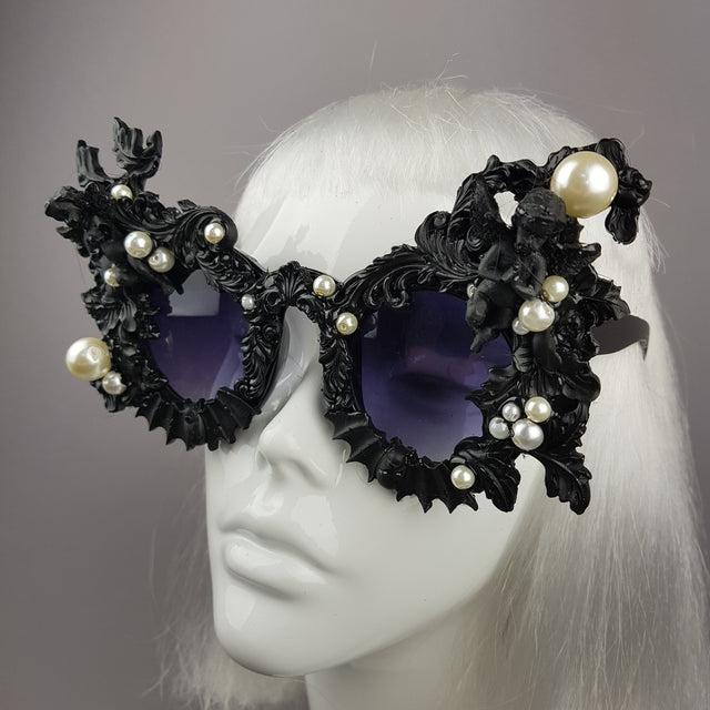 "Adrienne" Black Filigree Ornate Bat Sunglasses