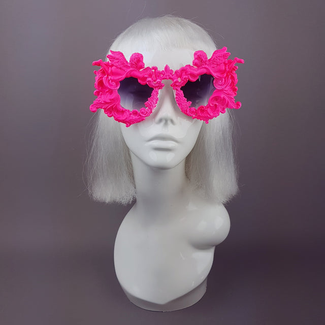 "Démoniaque" Neon Pink Filigree & Cherub Sunglasses