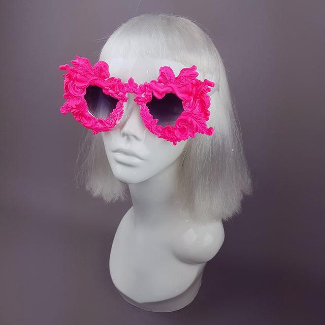 "Démoniaque" Neon Pink Filigree & Cherub Sunglasses