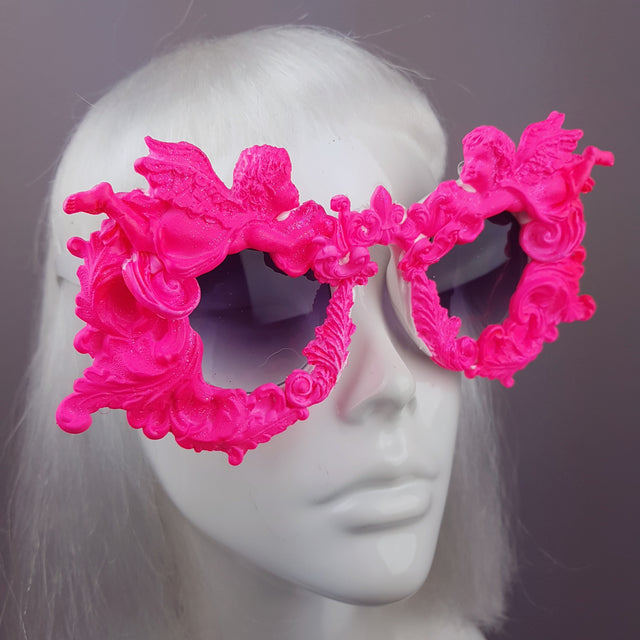 "Démoniaque" Neon Pink Filigree & Cherub Sunglasses