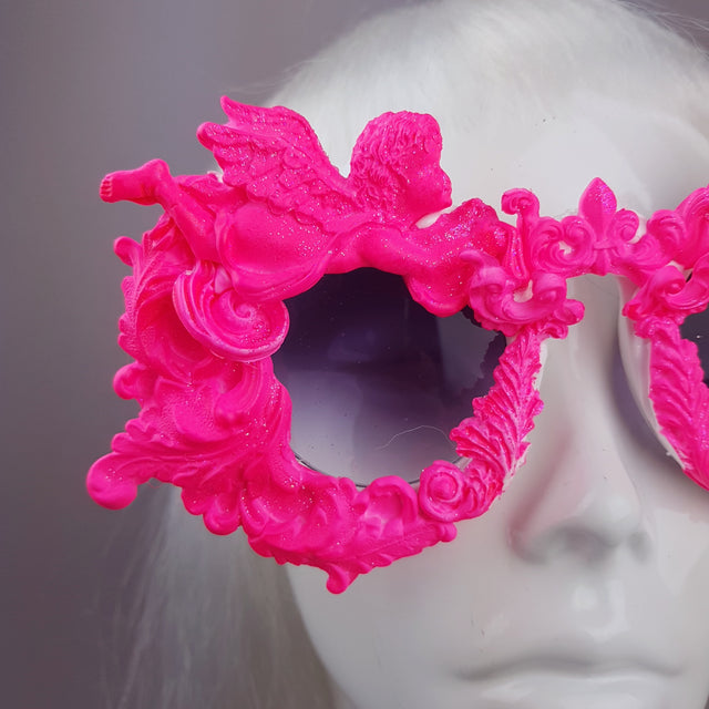 "Démoniaque" Neon Pink Filigree & Cherub Sunglasses
