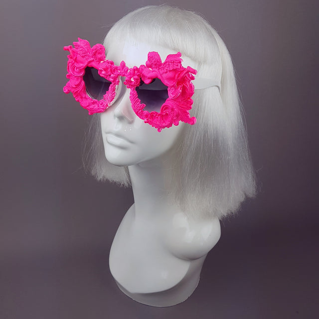 "Démoniaque" Neon Pink Filigree & Cherub Sunglasses