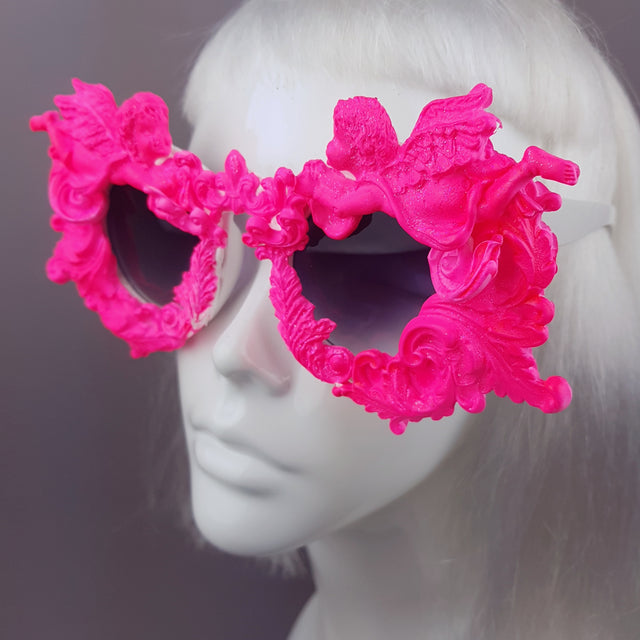 "Démoniaque" Neon Pink Filigree & Cherub Sunglasses