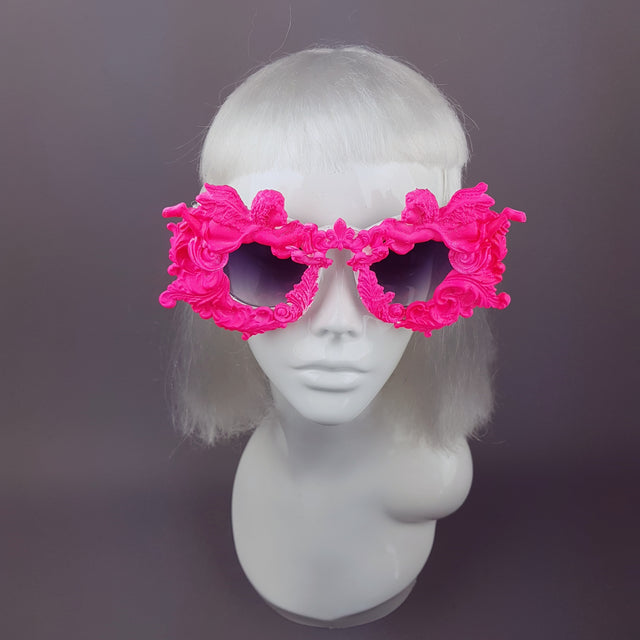 "Démoniaque" Neon Pink Filigree & Cherub Sunglasses