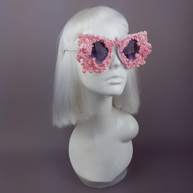 "Isolabella" Pink Glitter Filigree & Cherub Sunglasses