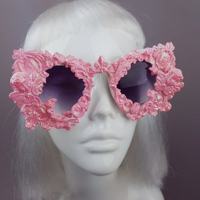"Isolabella" Pink Glitter Filigree & Cherub Sunglasses