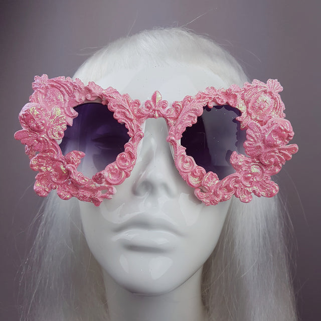 "Isolabella" Pink Glitter Filigree & Cherub Sunglasses