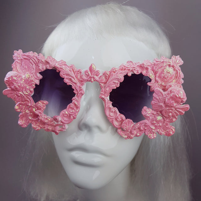 "Isolabella" Pink Glitter Filigree & Cherub Sunglasses