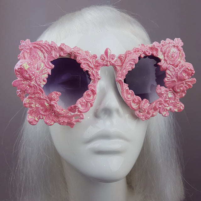 "Isolabella" Pink Glitter Filigree & Cherub Sunglasses