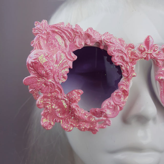 "Isolabella" Pink Glitter Filigree & Cherub Sunglasses