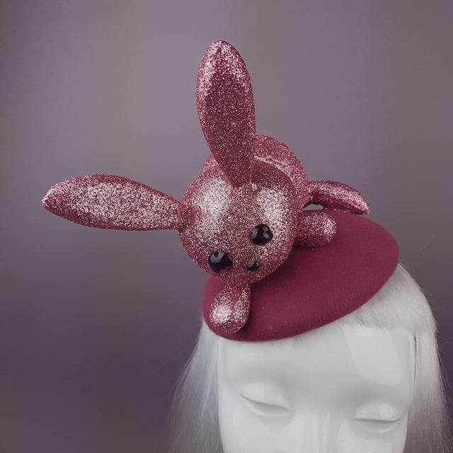 "Flopsy" Pink Glitter Bunny Rabbit Fascinator Hat