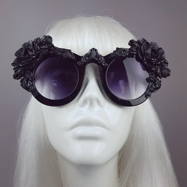 "Amaris" Black Rose Filigree Ornate Sunglasses