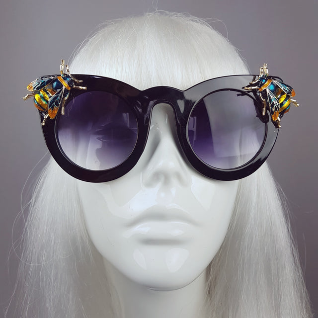 "Honey-B" Black Teal Bee Sunglasses