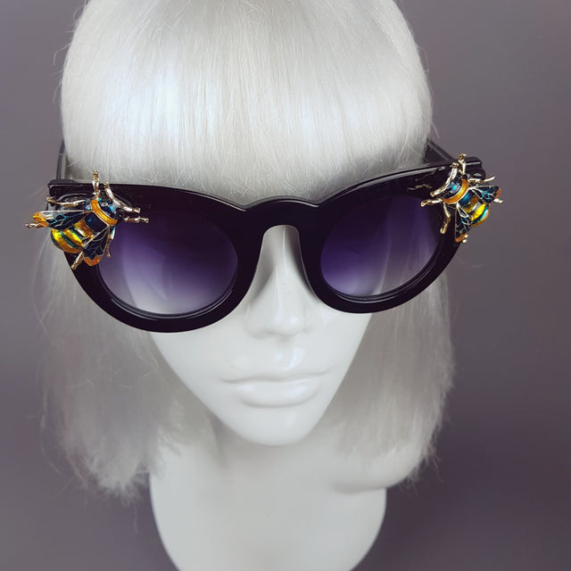 "Honey-B" Black Teal Bee Sunglasses
