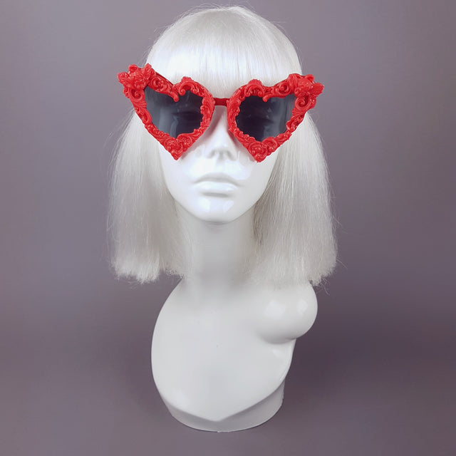 "Scarlett" Red Baroque Heart Shaped Sunglasses