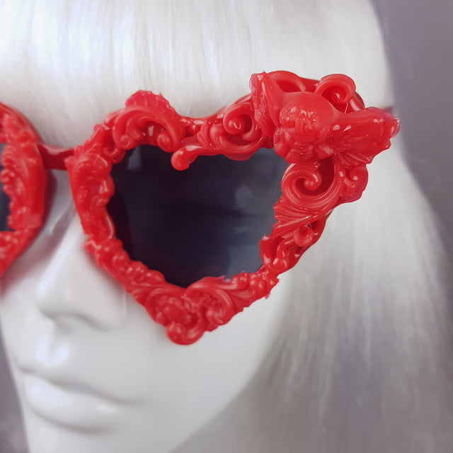 "Scarlett" Red Baroque Heart Shaped Sunglasses