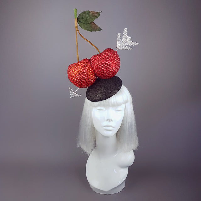 "Poignardé" Giant Cherries & Arrow Glitter Hat