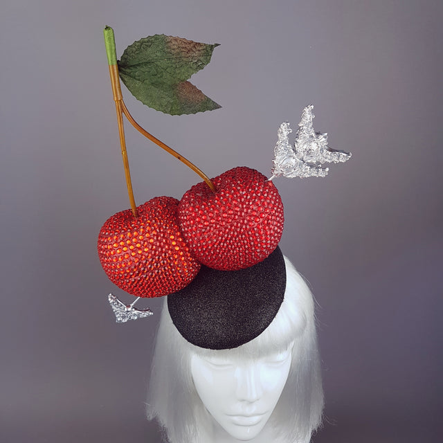 "Poignardé" Giant Cherries & Arrow Glitter Hat