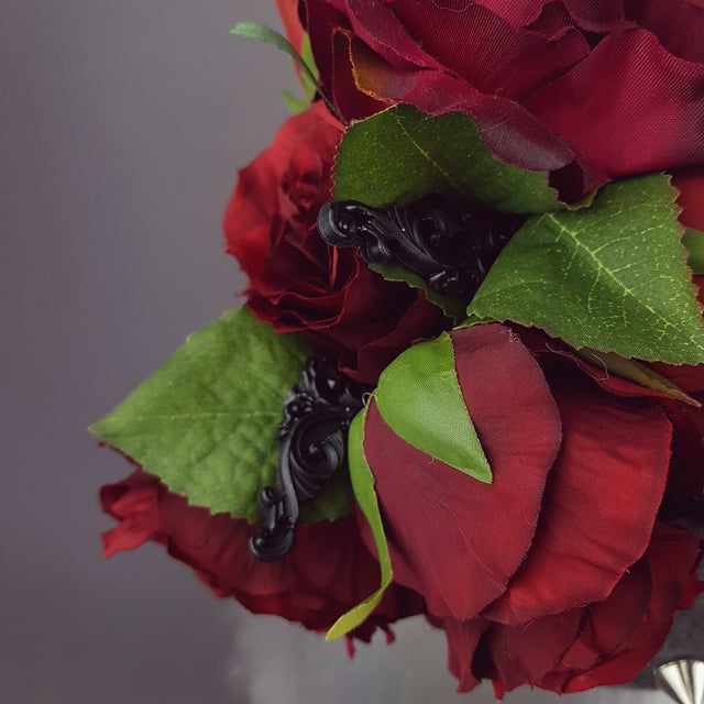 "Hecate" Red Rose, Black Filigree & Spikes Hat
