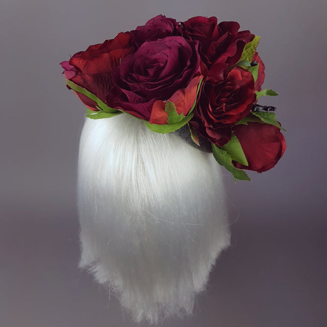 "Hecate" Red Rose, Black Filigree & Spikes Hat