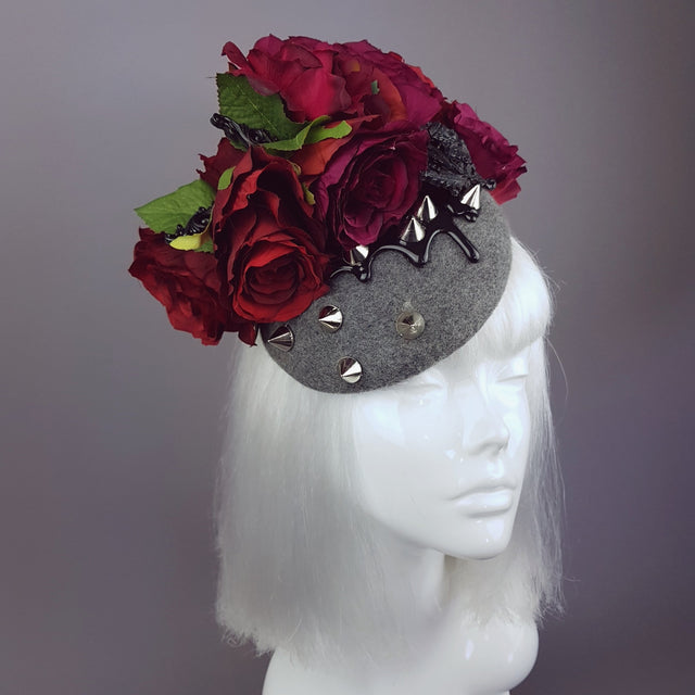 "Hecate" Red Rose, Black Filigree & Spikes Hat
