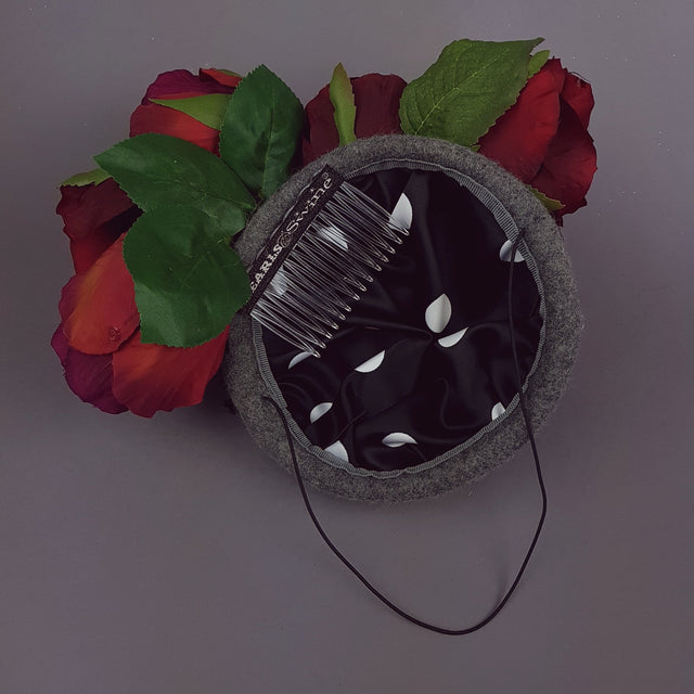 "Hecate" Red Rose, Black Filigree & Spikes Hat