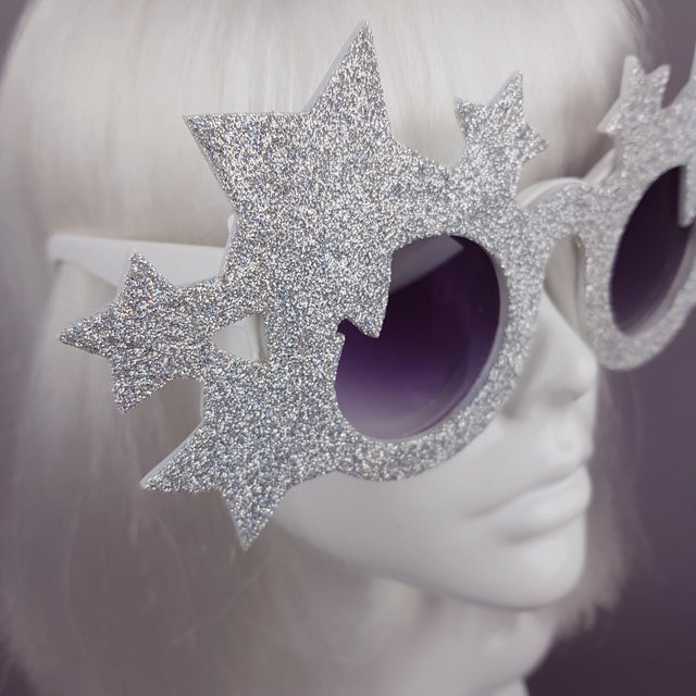 "Danika" Diamond Silver Glitter Stars Sunglasses
