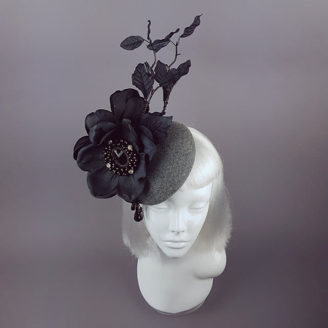"Lethia" Black & Grey Flower Fascinator