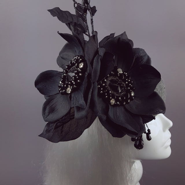 "Lethia" Black & Grey Flower Fascinator