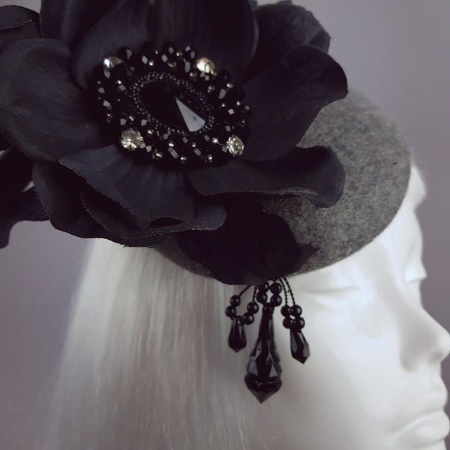 "Lethia" Black & Grey Flower Fascinator