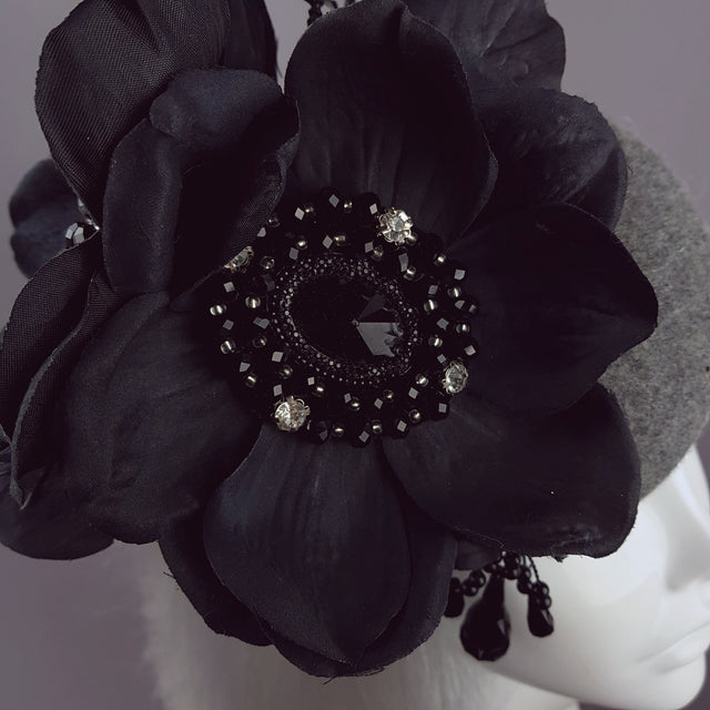 "Lethia" Black & Grey Flower Fascinator