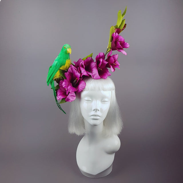 "Perroquet in Pink" Parrot & Gladioli Tropical Flower Headpiece