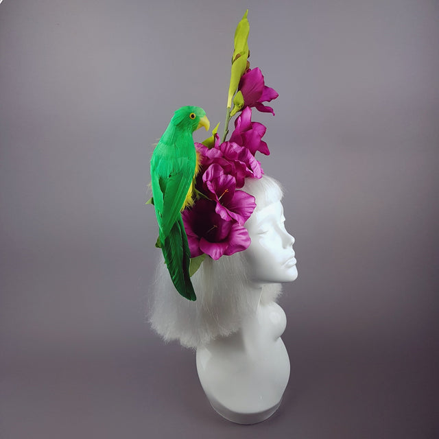"Perroquet in Pink" Parrot & Gladioli Tropical Flower Headpiece