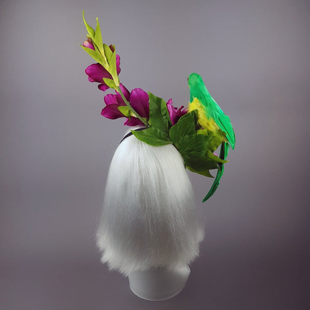 "Perroquet in Pink" Parrot & Gladioli Tropical Flower Headpiece