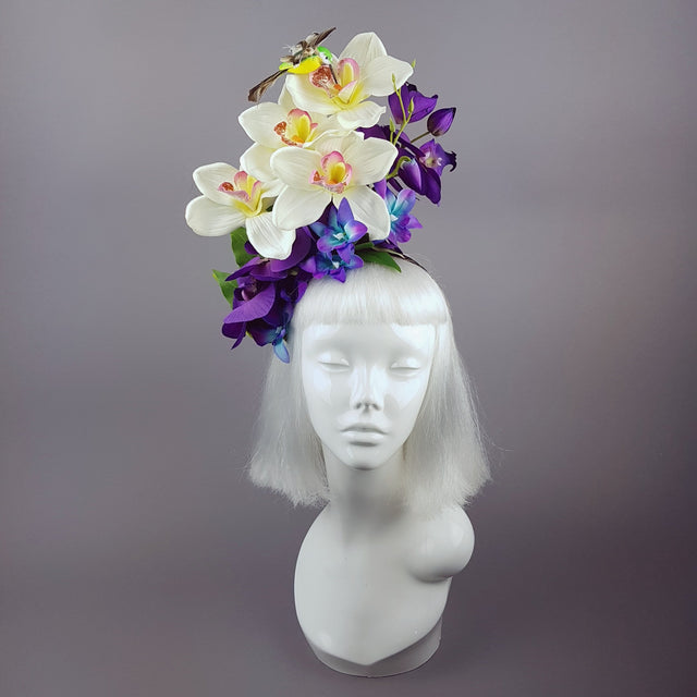 "Laila" Colourful Orchid and Hummingbird Headpiece