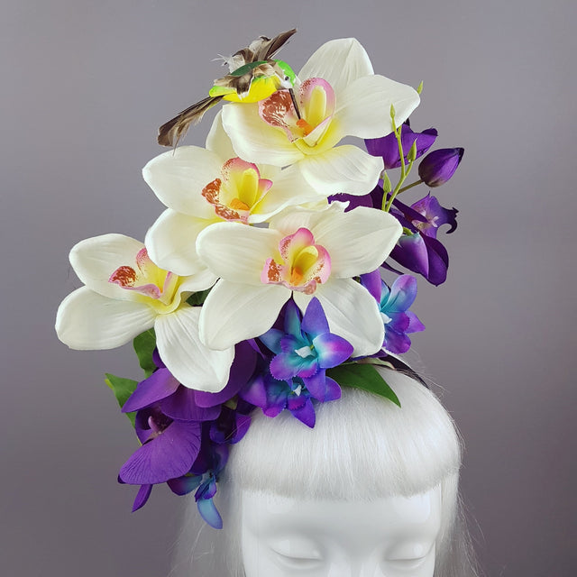 "Laila" Colourful Orchid and Hummingbird Headpiece